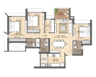 3 BHK Unit Plan of SKYI 5 Racecourse